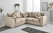 Cream Plush Velvet 5-Seater Corner Sofa, Foam Cushions, Chrome Feet, L-Shape