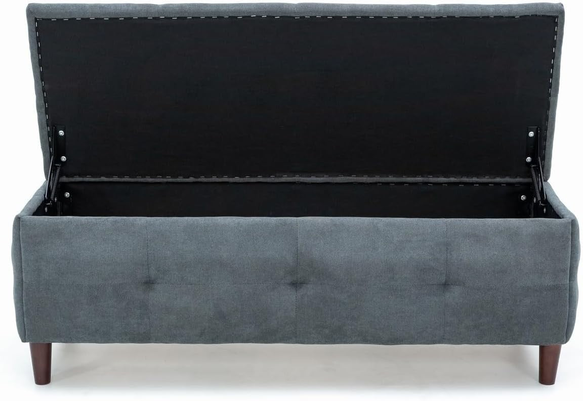 Grey Linen Storage Ottoman Bench with Seat & Lift-Up Lid 115x45x45