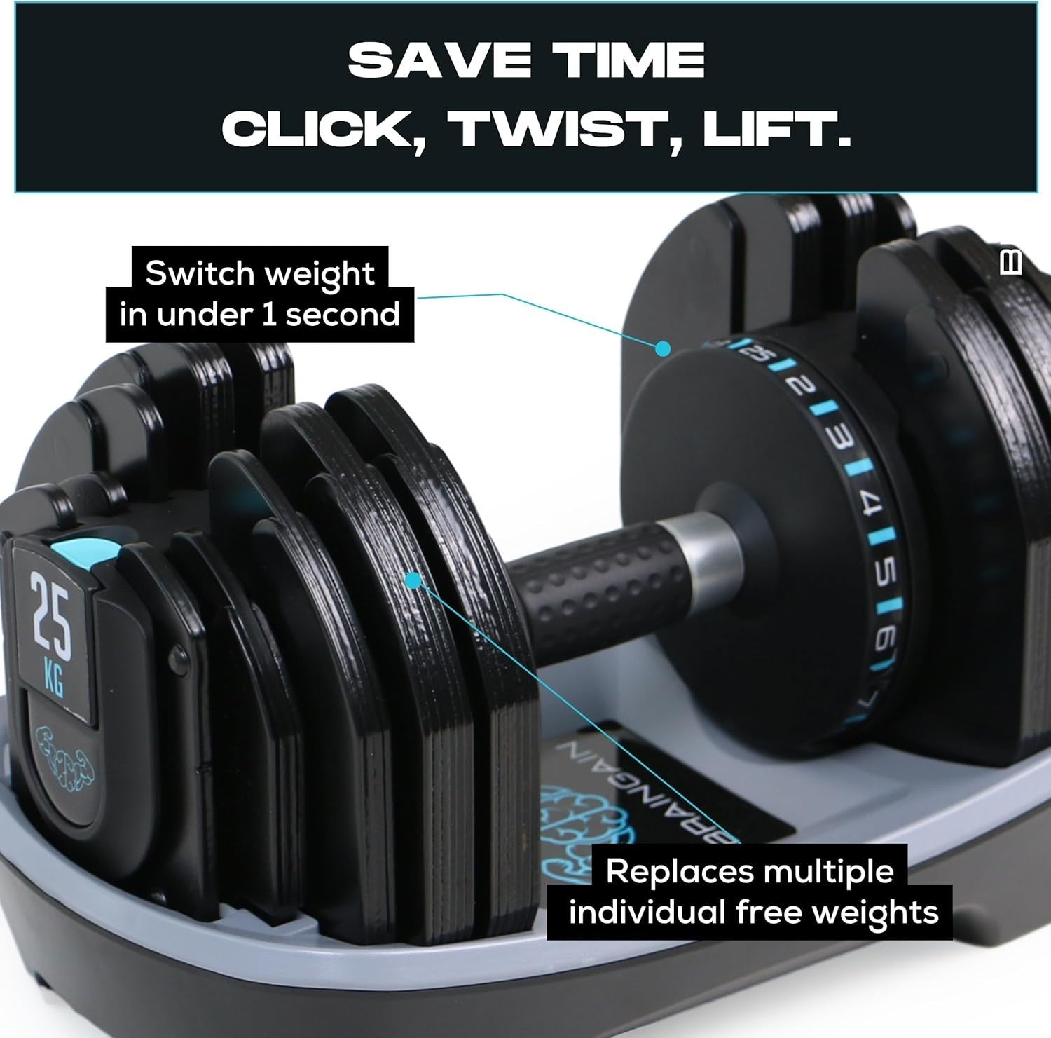 Smart Click Adjustable Dumbbells Pair 2–25kg Space Saving Home Gym
