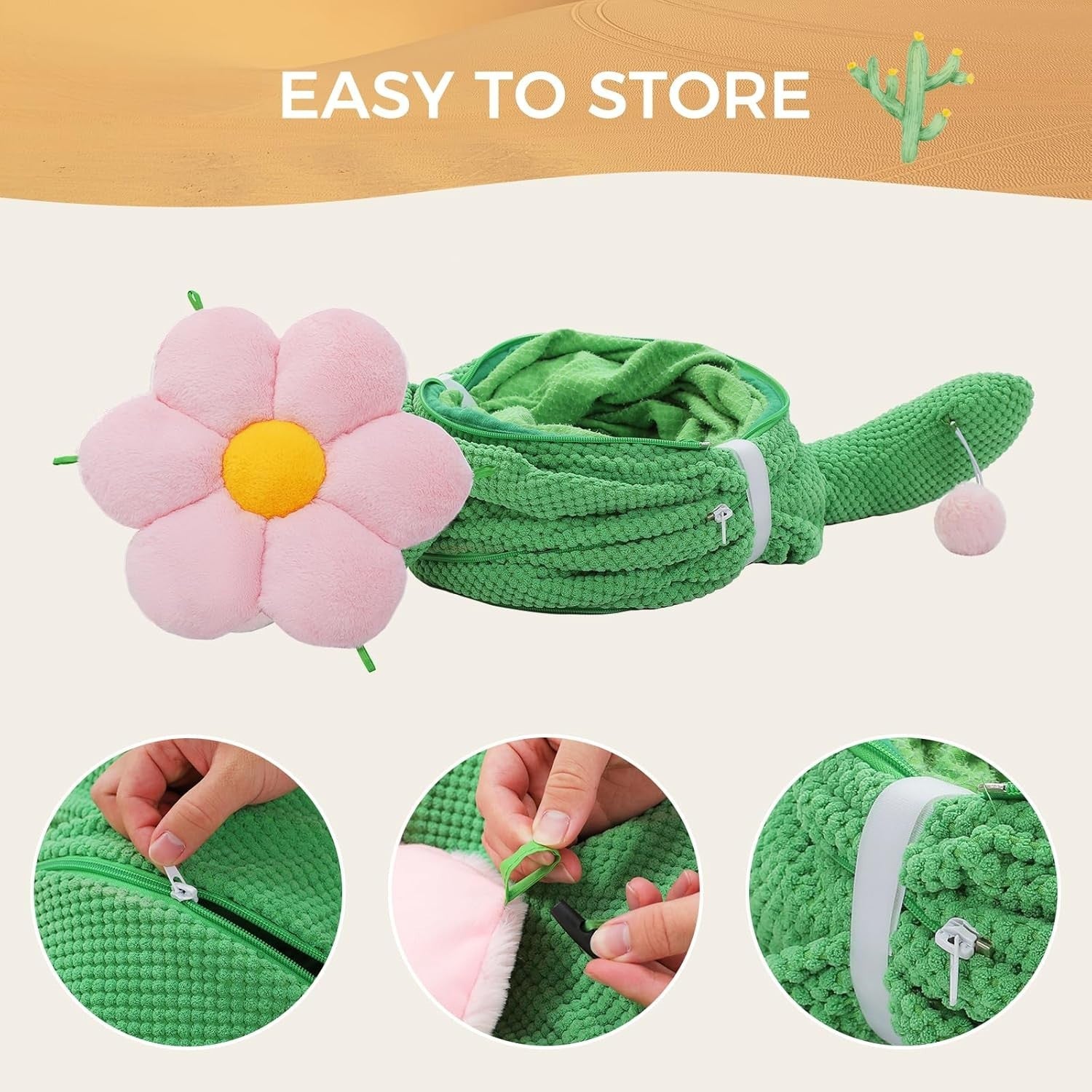 Cactus Cat Tunnel Bed Foldable Pet Play Tunnel w Cushion & Ball Toy