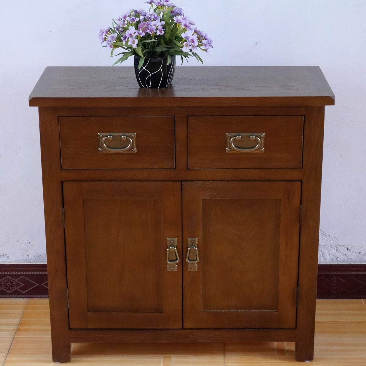 Walnut Oak Sideboard Cabinet – 2 Doors, 2 Drawers – Compact Rustic Storage
