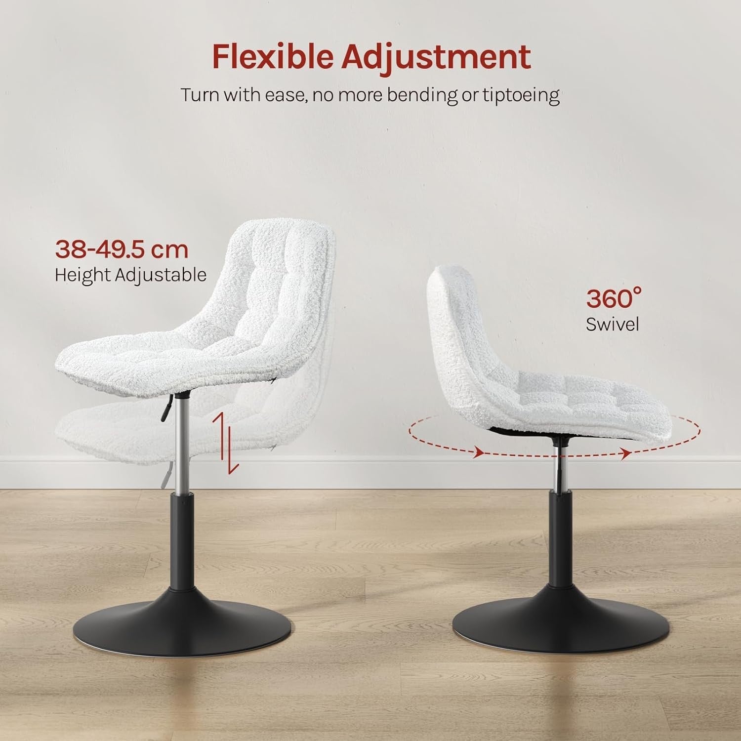 White Swivel Vanity Chair Height Adjustable Chenille Dressing Table Stool