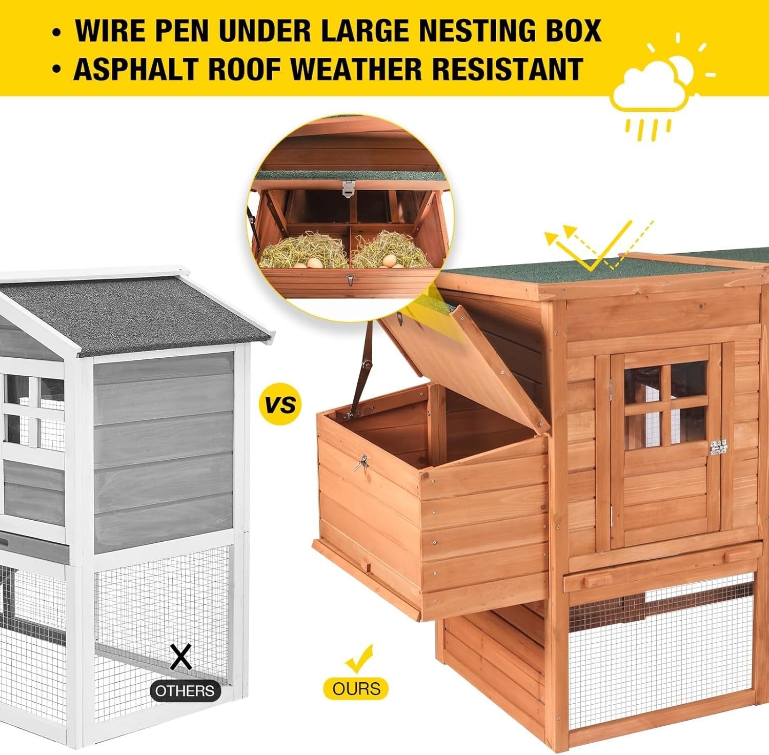 Large Wooden Chicken Coop with Run Nest Box Slide Out Tray 4–6 Hens