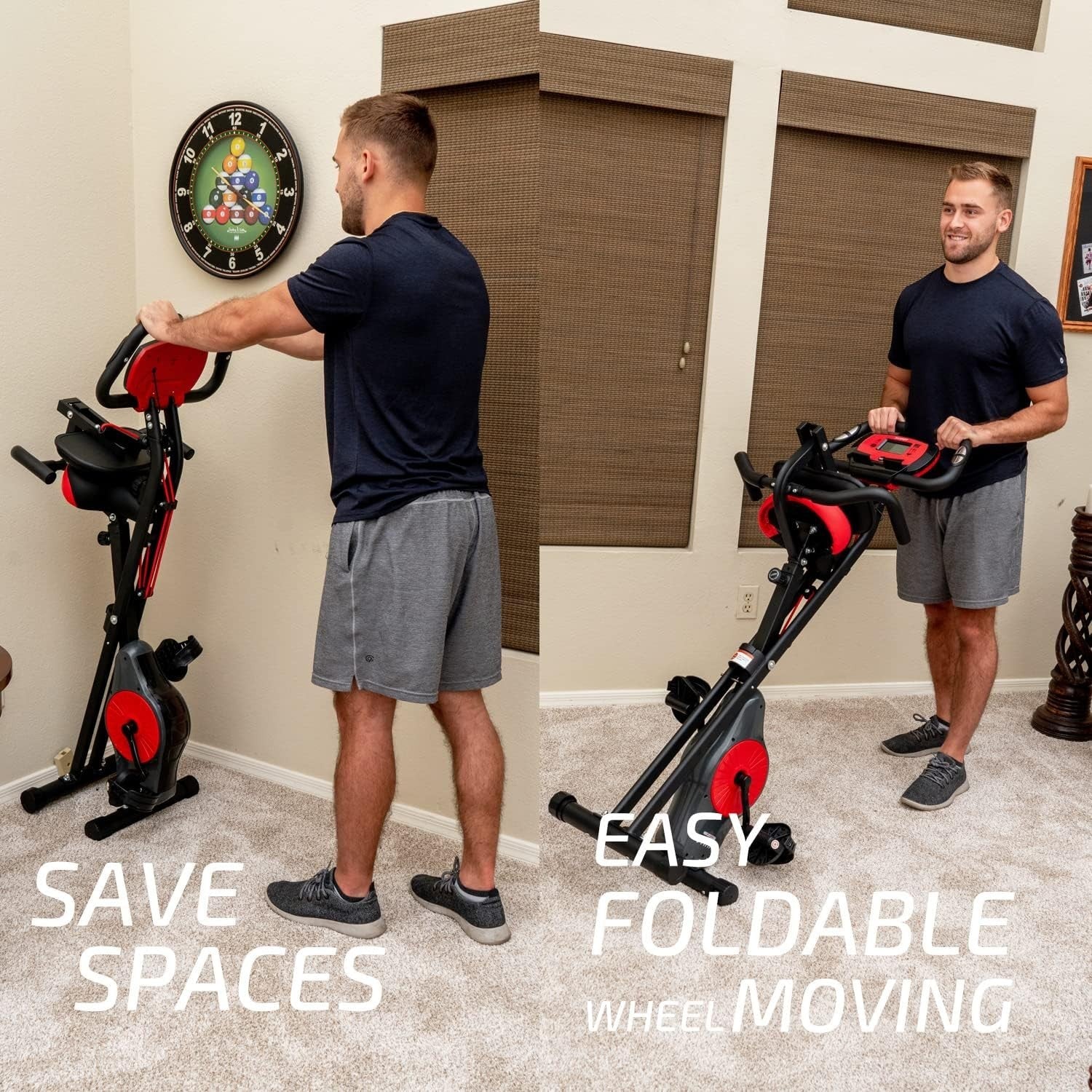 Foldable Magnetic Exercise Bike w/ 16 Levels, Pulse Sensor, Bands & Holder