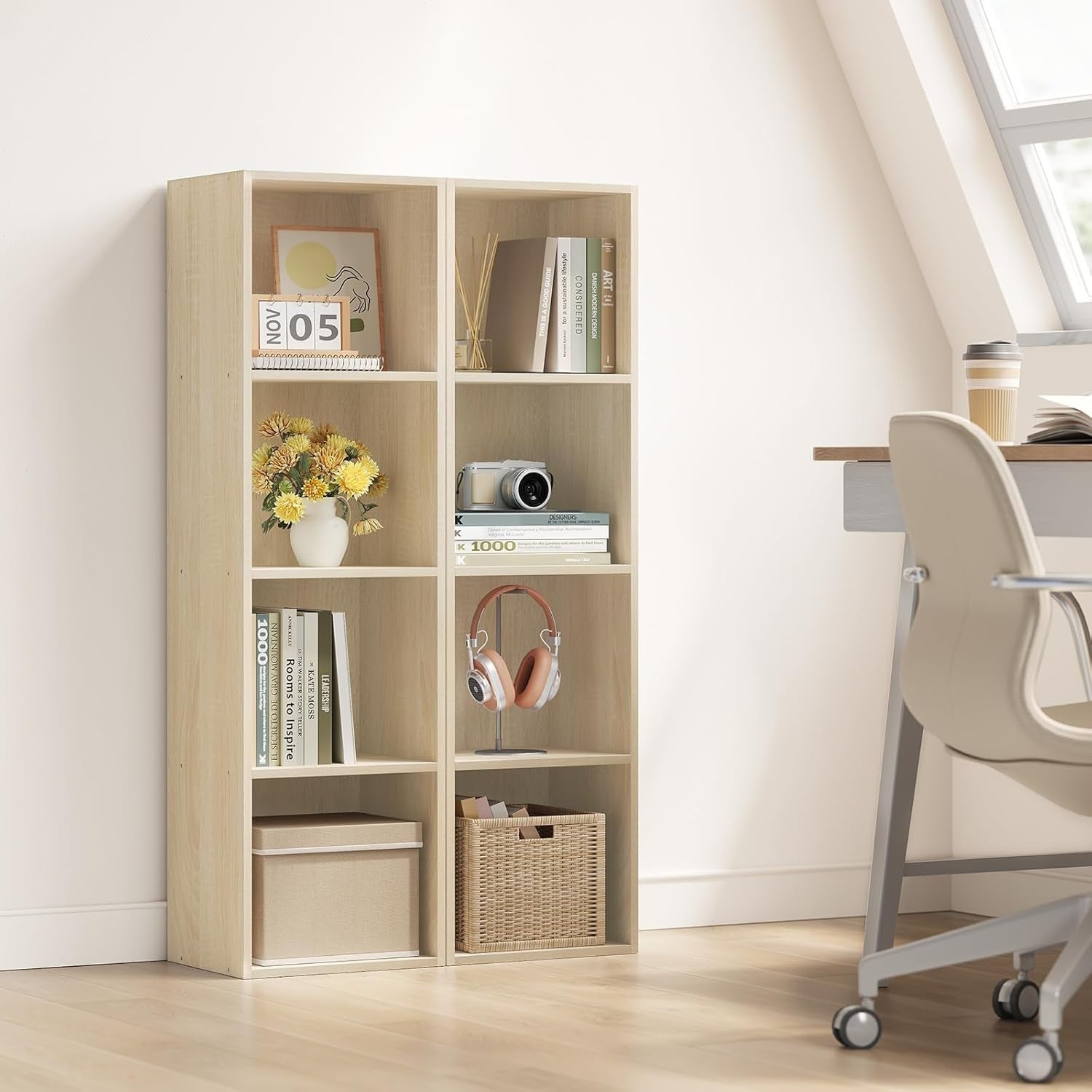 Oak 4 Cube Bookcase Storage Shelf Unit Small Freestanding Display Cabinet