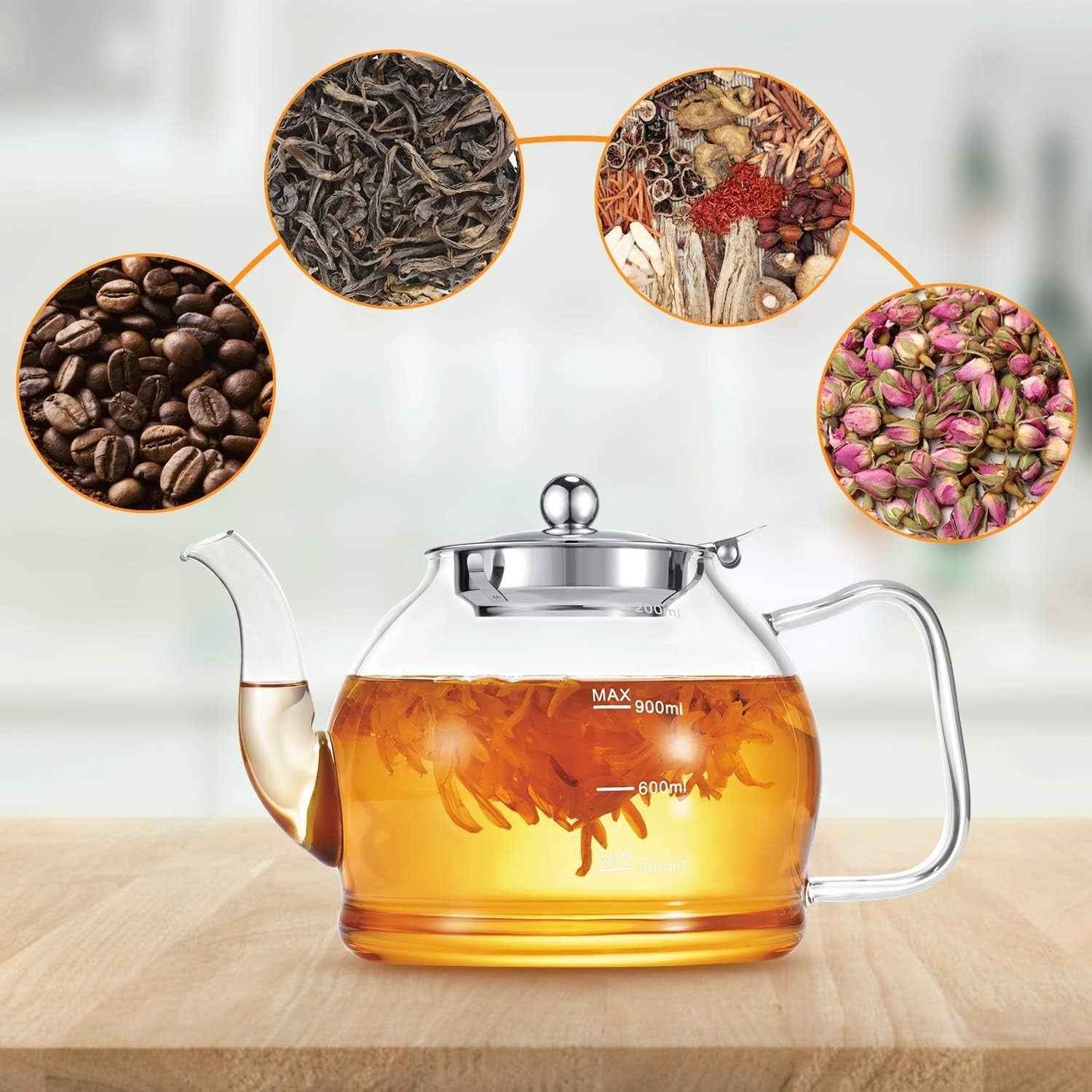 Glass Teapot 1200ml with Stainless Steel Infuser Loose Leaf Tea Pot