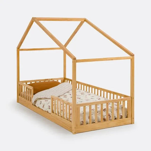 Solid Pine Cabin Bed 208cm Montessori Frame Low Kids Toddler Safety Sleep