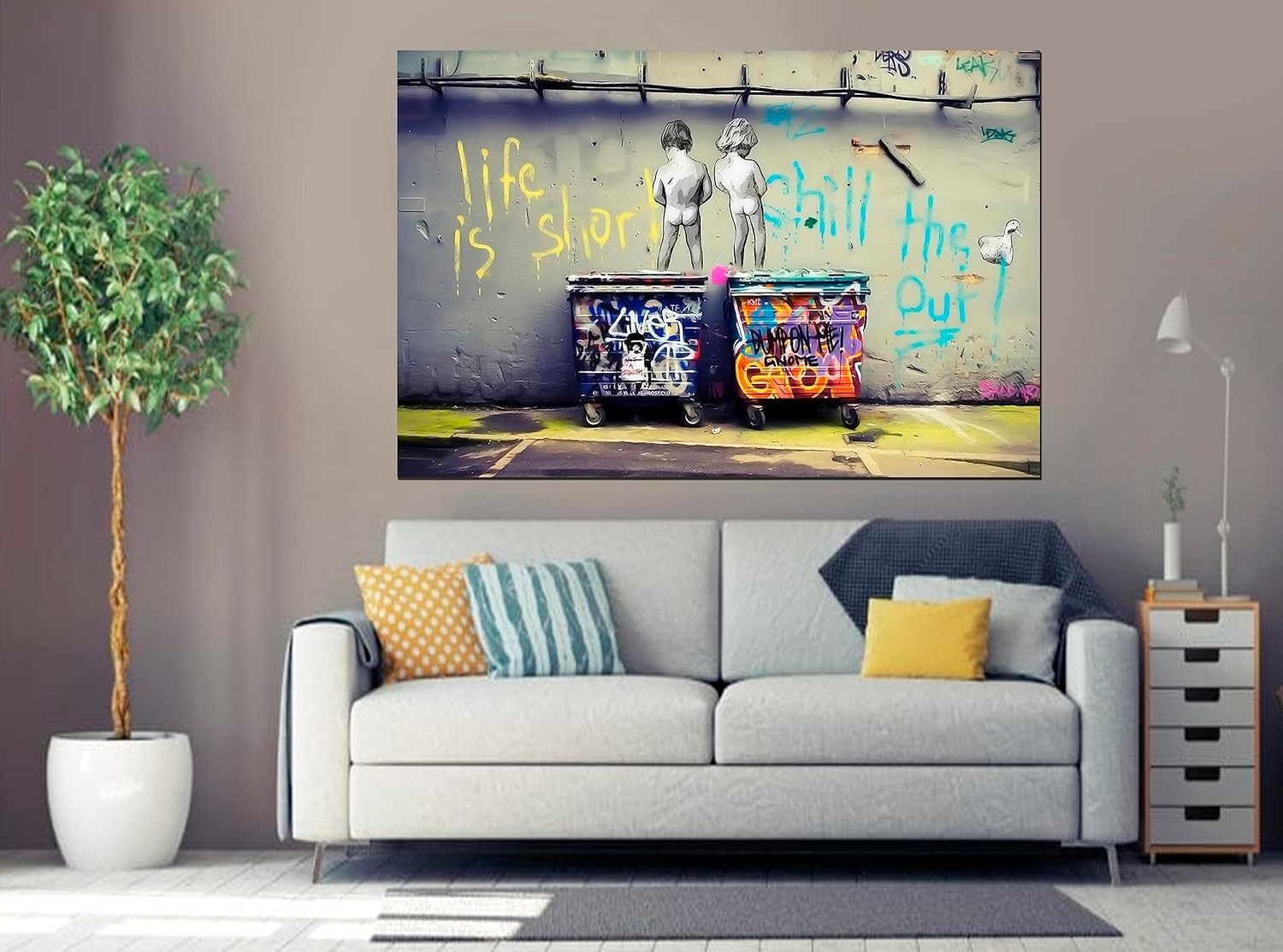 Banksy Life is Short Canvas Wall Art 24x16 Kids Framed