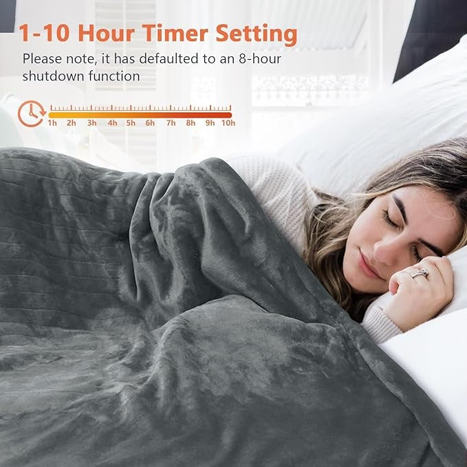 Electric Heated Throw Blanket Single Fleece 6 Heat Settings Timer Washable