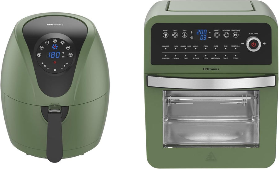 Sage Green Air Fryer Set 12L Digital Oven + 4.5L Basket Low Fat Cook