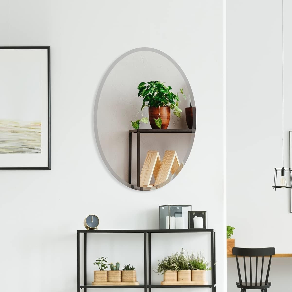 Oval Frameless Bathroom Mirror 28x20 Inch Beveled Edge, Easy Install