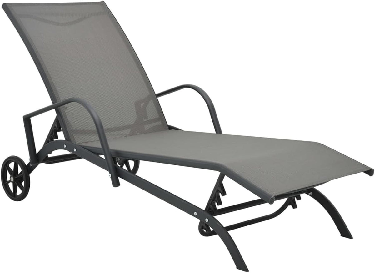 Adjustable Outdoor Sun Lounger with Wheels, Water-Resistant Textilene & Steel Fr
