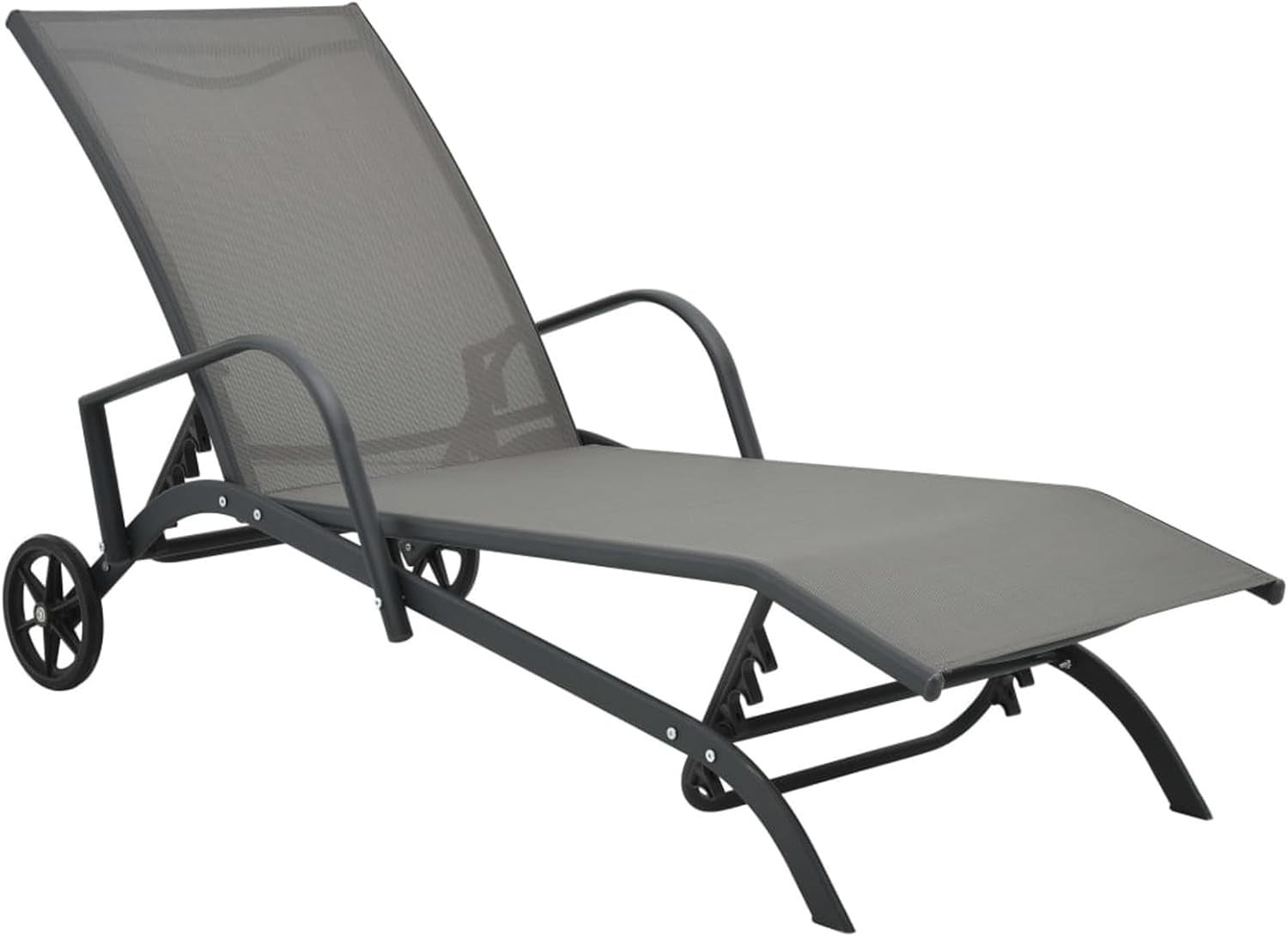 Adjustable Outdoor Sun Lounger with Wheels, Water-Resistant Textilene & Steel Fr
