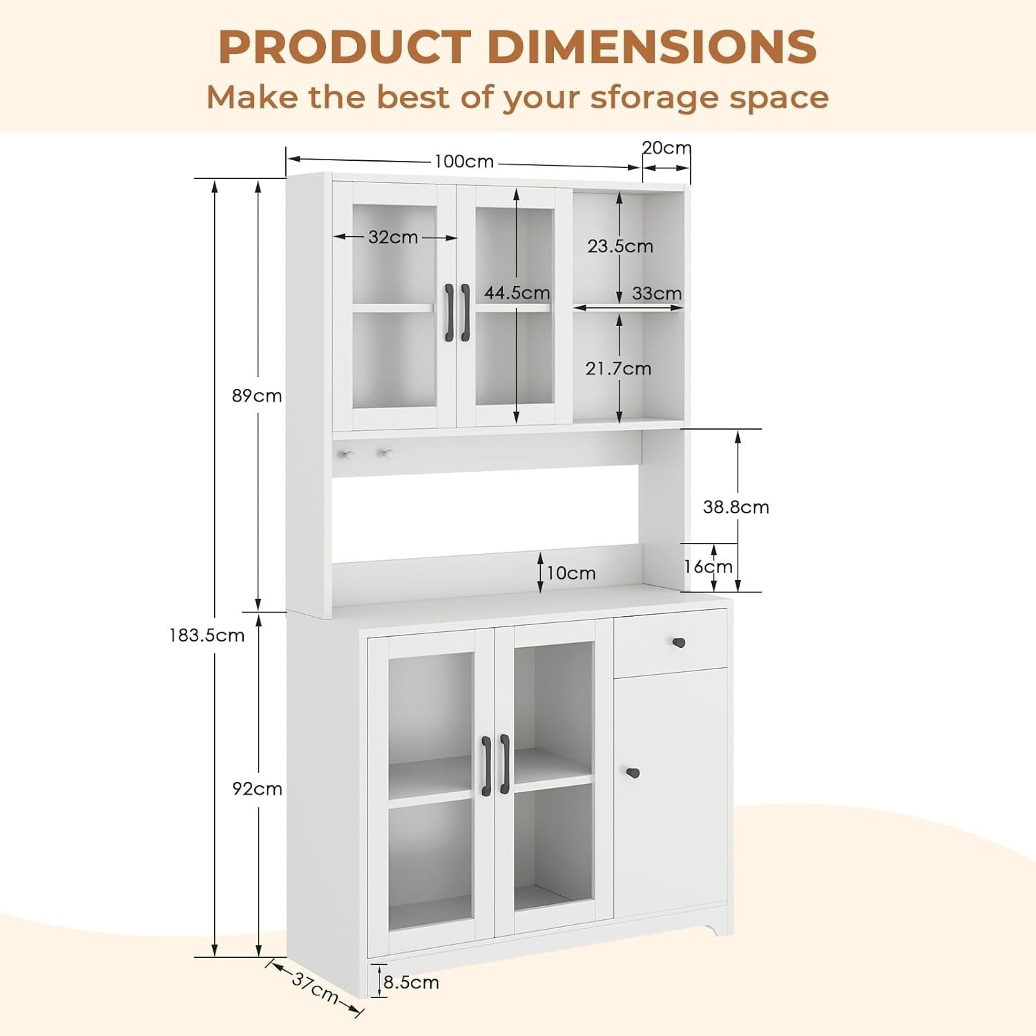 White Tall Kitchen Pantry Cabinet 5 Doors 1 Drawer 183.5cm