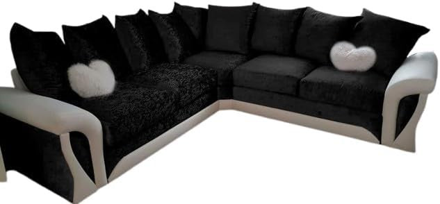 Crushed Velvet 2C2 Corner Sofa Black 5 Seater with Curved Arms & Cushions