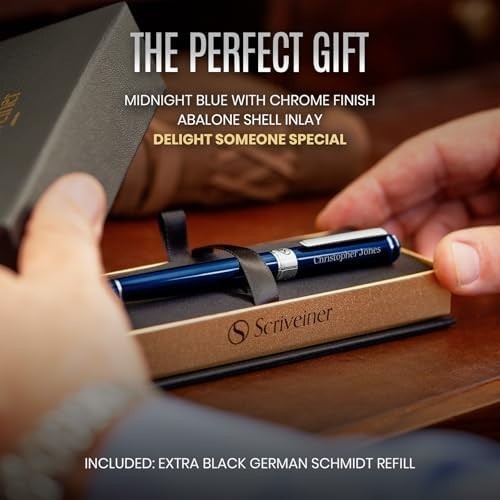 Personalised Rollerball Pen Midnight Blue Chrome Medium Ink Gift