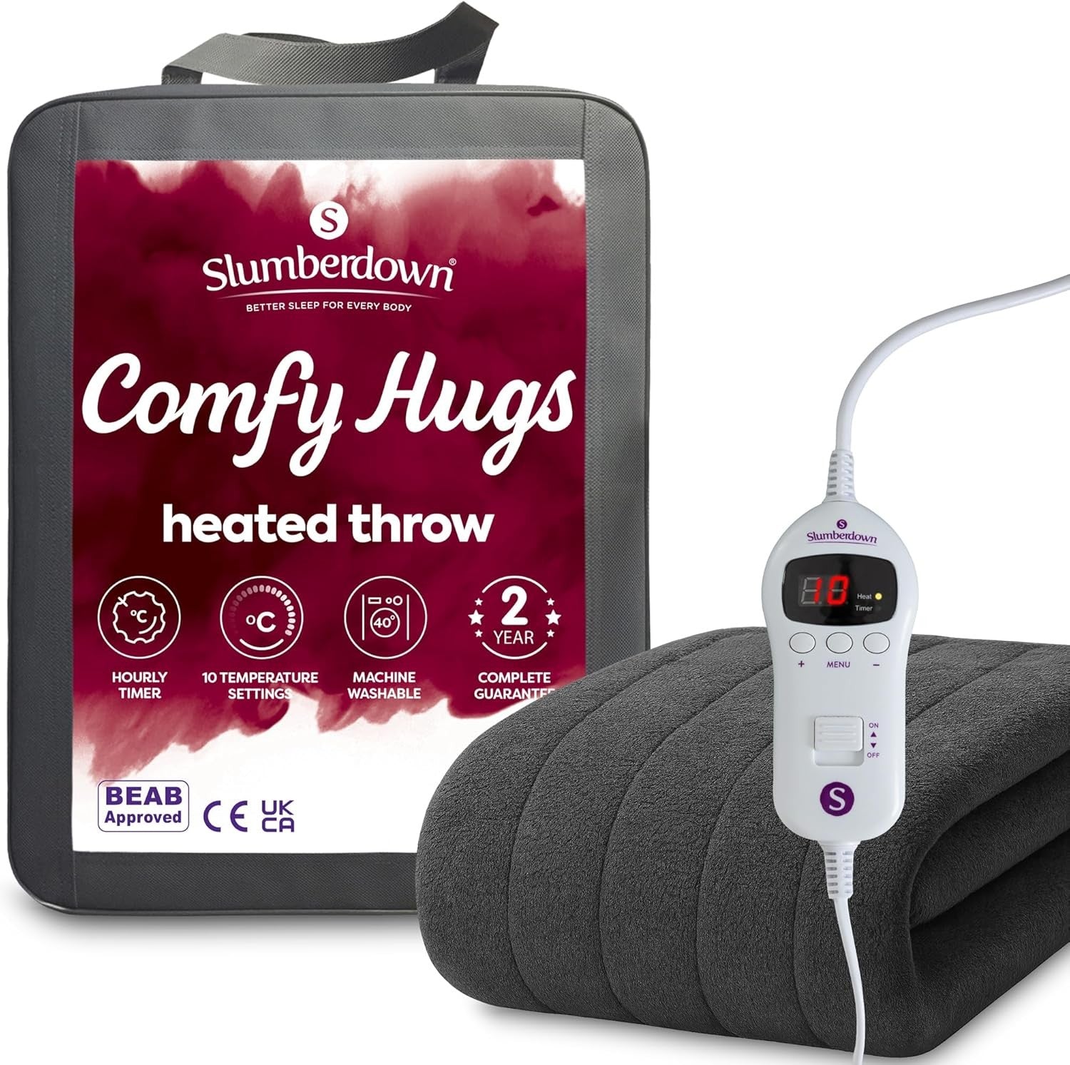 Electric Heated Throw Blanket Charcoal Grey 10 Heat Settings Timer Fleece 130x16