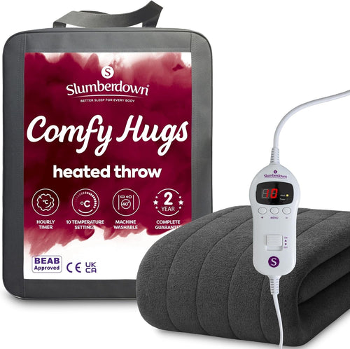 Electric Heated Throw Blanket Charcoal Grey 10 Heat Settings Timer Fleece 130x16