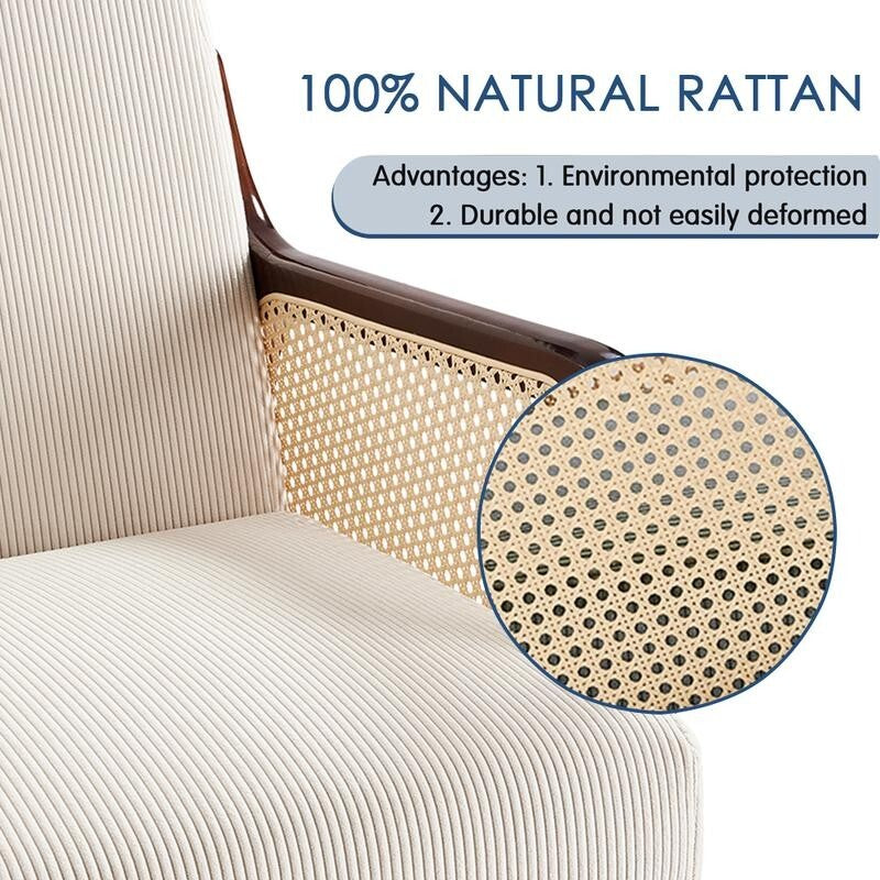 Beige Corduroy Accent Armchair Rattan Wood Lounge Chair Mid Century
