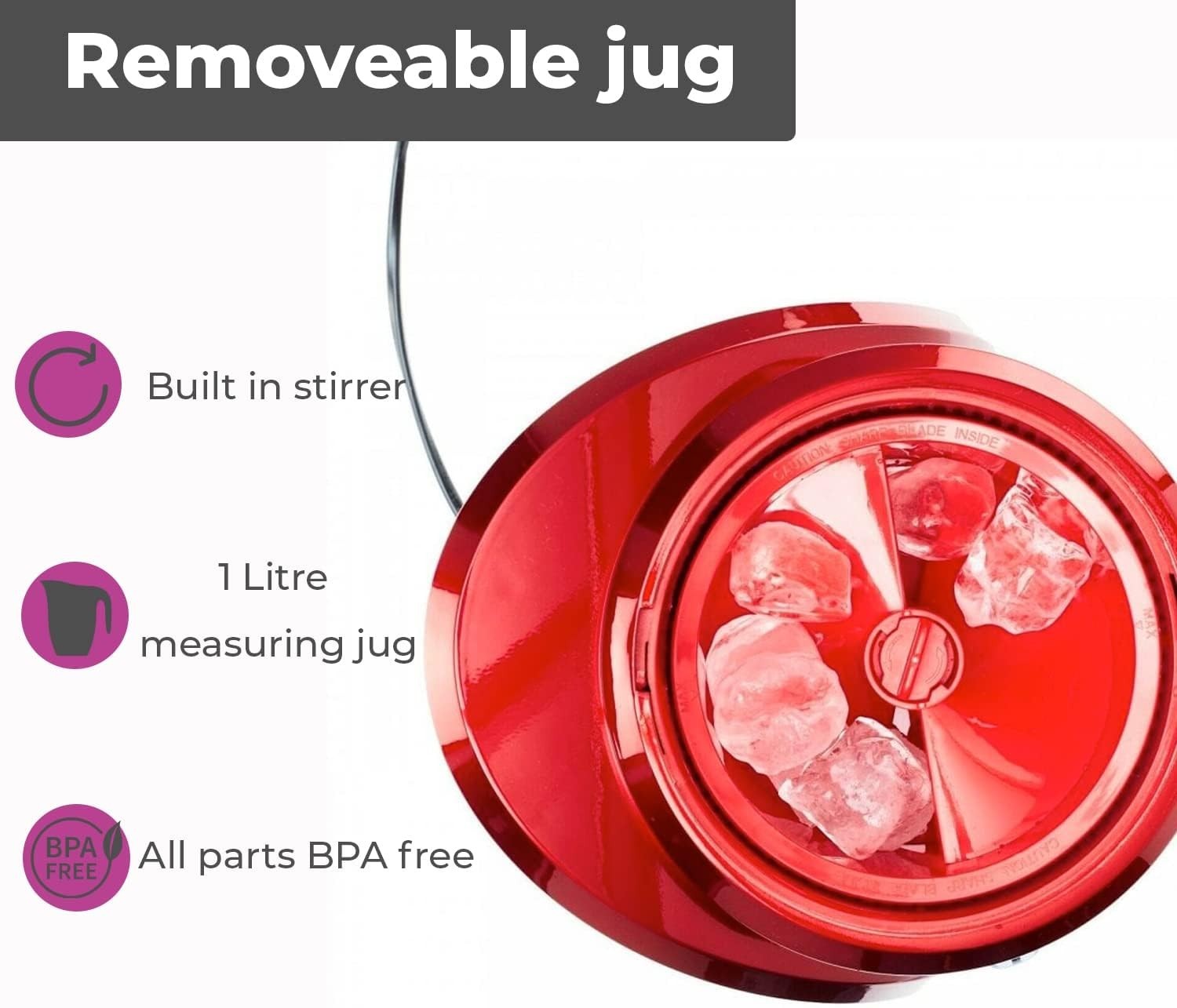 Electric Red Ice Crusher Slush Maker 1L Removable Jug for Drinks Red