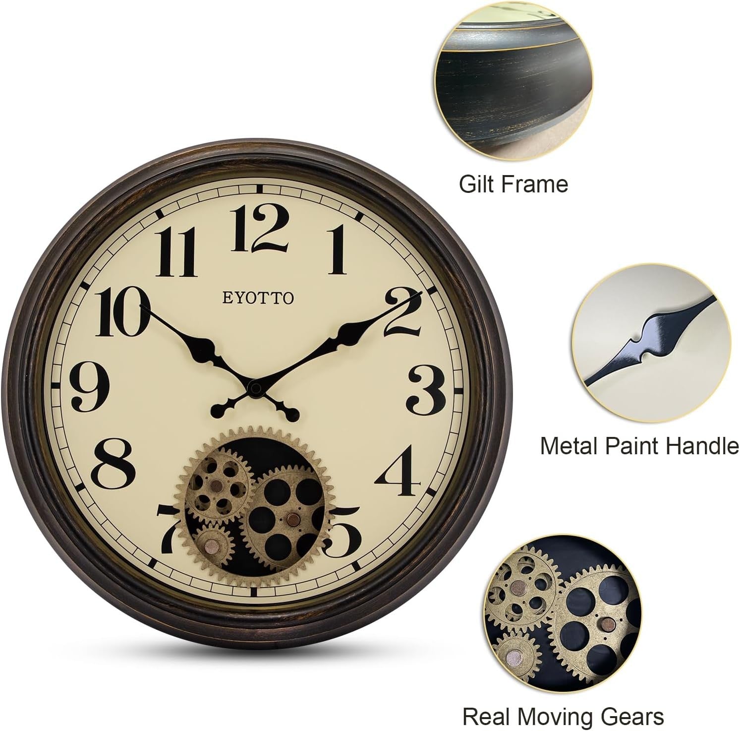 15" Retro Industrial Wall Clock Moving Gears Vintage Steampunk Silent Metal Art