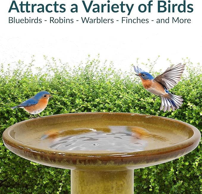 Ceramic Bird Bath Cognac Yellow – Outdoor Garden Bowl Frost-Resistant 21