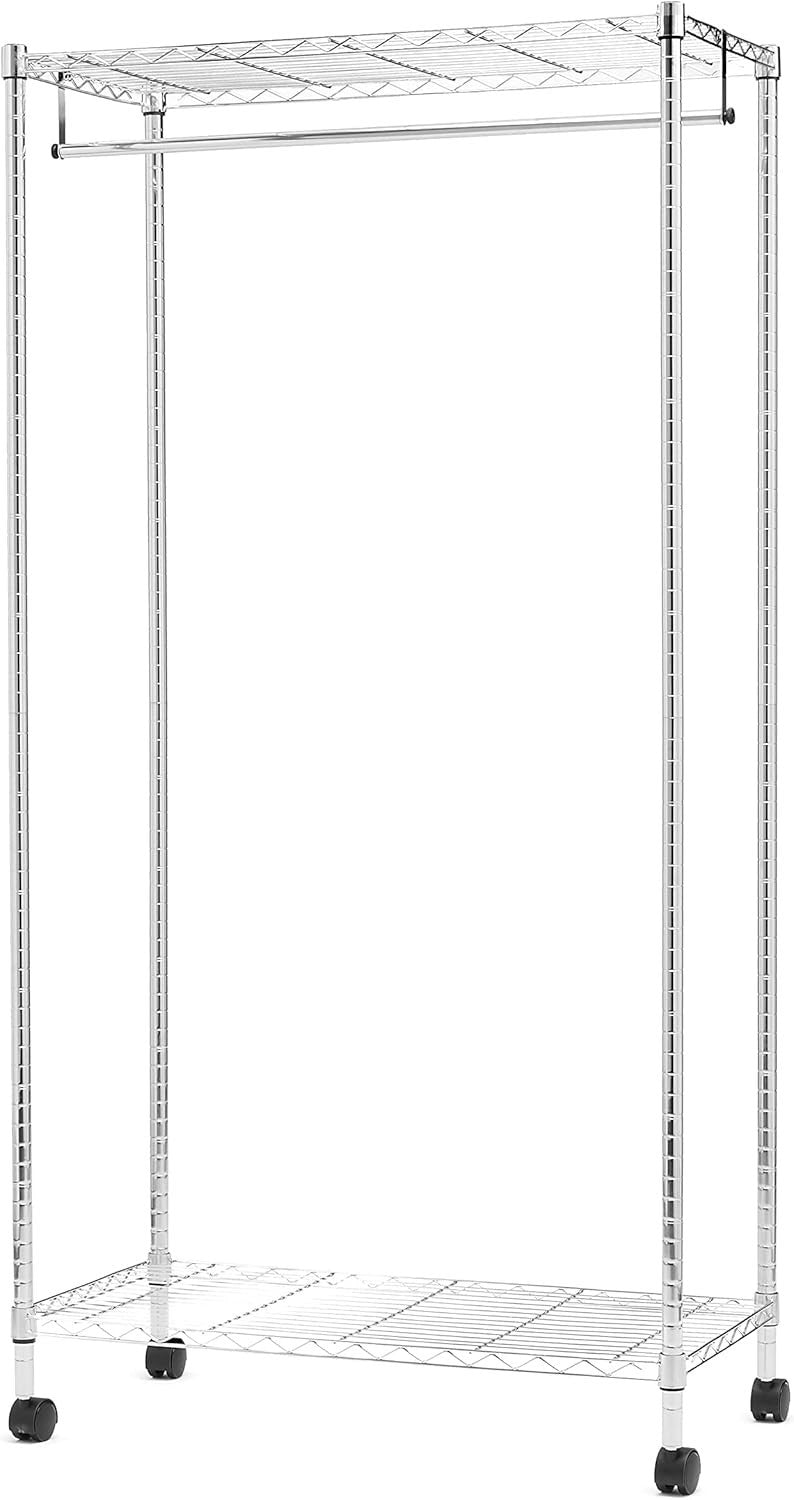 Chrome Clothes Rail with Shelves & Wheels – 180cm