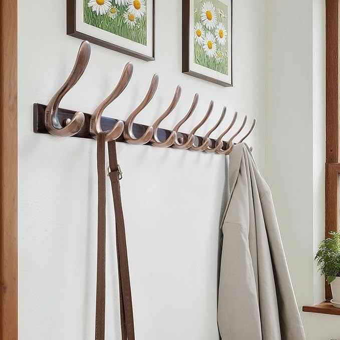 Antique Bronze Wall Mounted Coat Rack 94cm | 10 Heavy Duty Metal Double Hooks