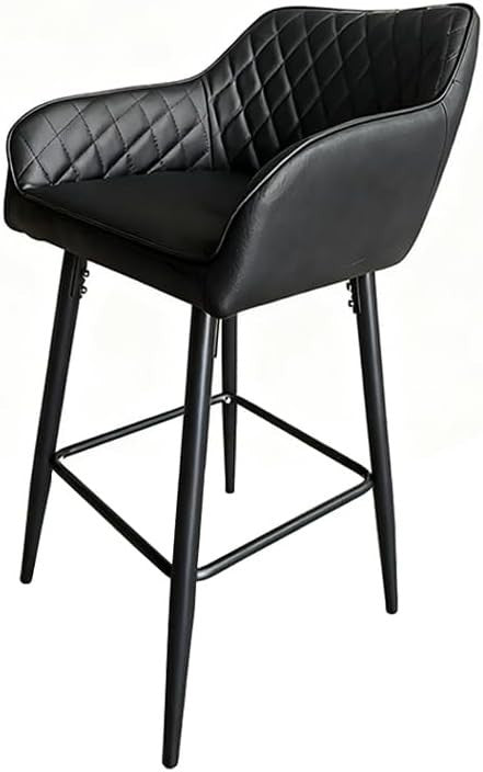 PU Leather Bar Stools with Armrest & Footrest – Black L-Shape