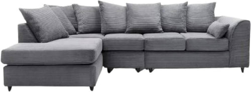 Luxury Jumbo 5-Seater L-Shape Sofa Grey Scatter Back Cushions Armrest