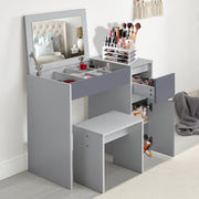 Dressing Table Vanity Desk w/Flip Mirror Storage Drawer & Stool Light Grey MDF