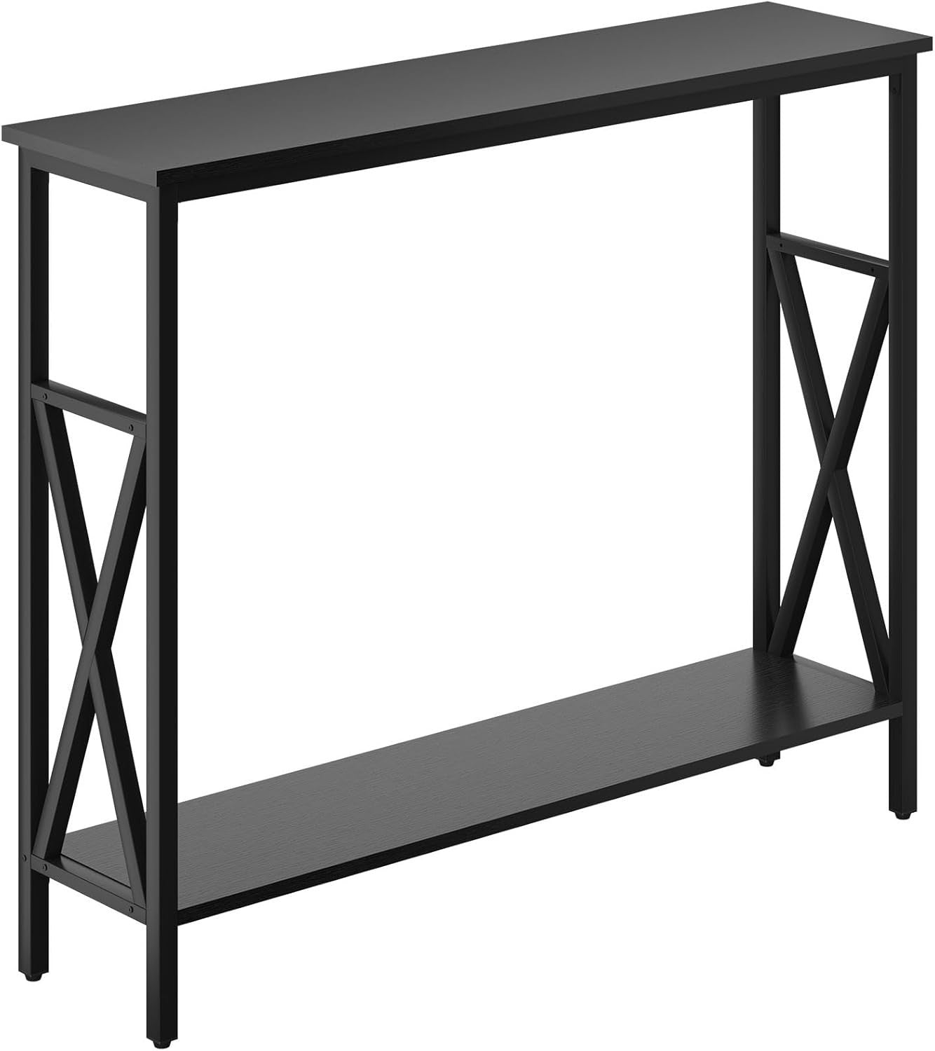 Industrial Console Table with Adjustable Feet, Metal Frame & Shelves for Small