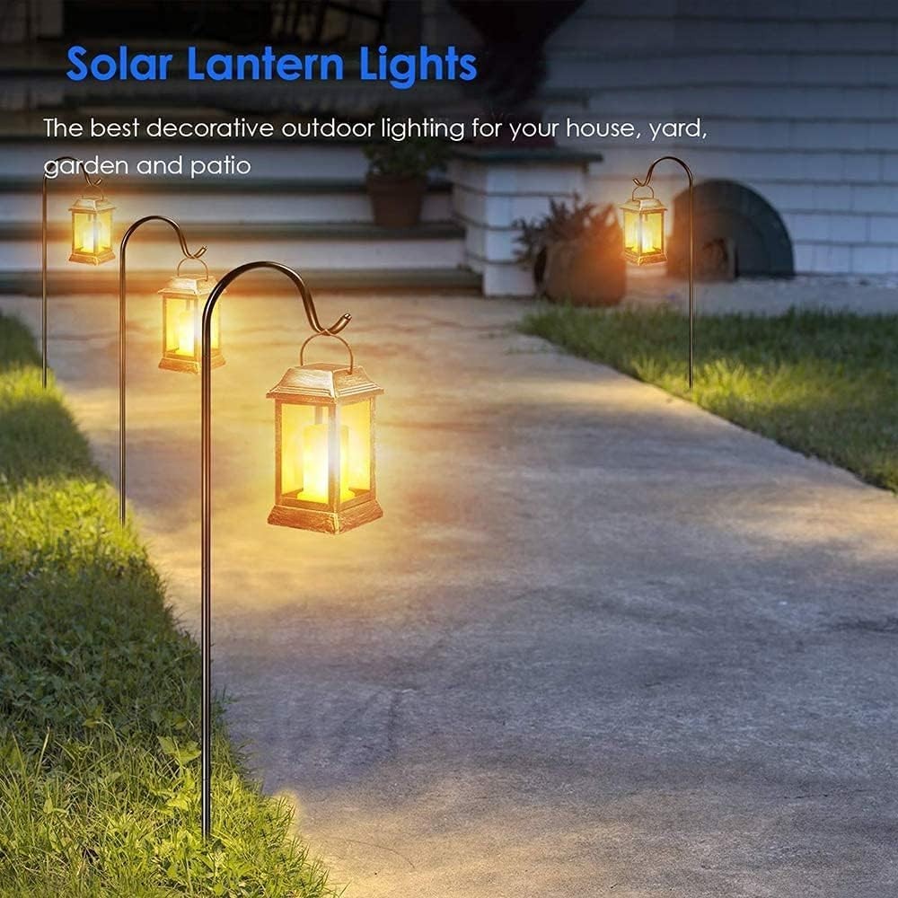 2 Pack Solar Flame Lanterns Outdoor Waterproof Bronze