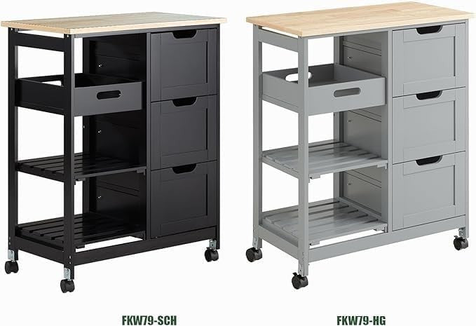 Kitchen Island Trolley with 3 Drawers & Removable Tray White 67x37cm