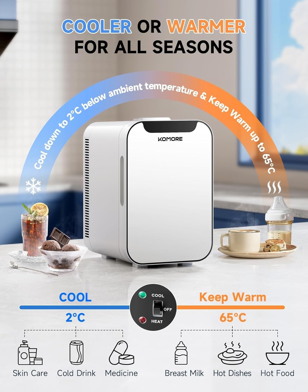 18L Mini Fridge Cooler & Warmer Portable AC 12V Compact White