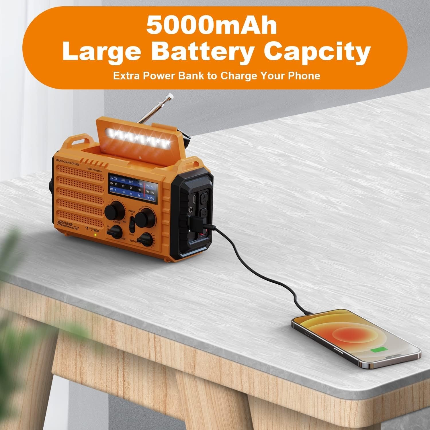 Solar Hand Crank Emergency Radio AM FM USB Phone Charger Torch SOS