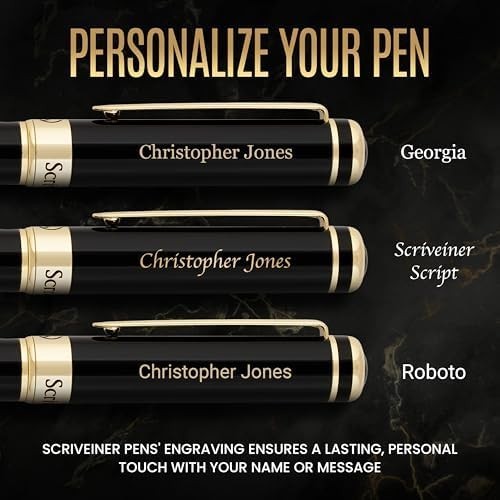 Personalised Luxury Black Rollerball Pen Gold Trim Medium Ink