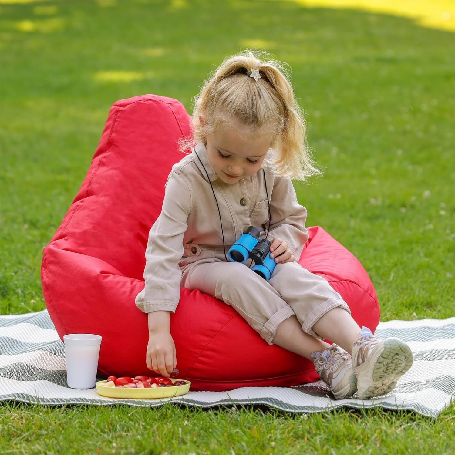 Kids Outdoor Bean Bag Chair Waterproof Gaming Seat – Red Indoor Use