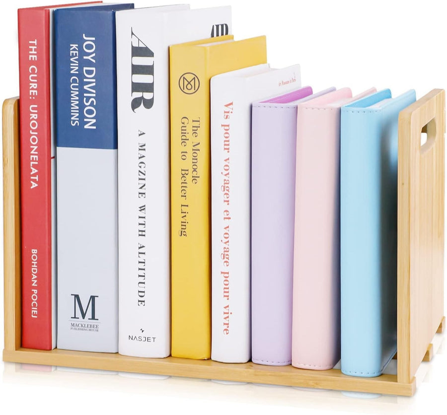 Portable Bamboo Desktop Bookshelf with Handles, Water-Resistant Small Bookcase