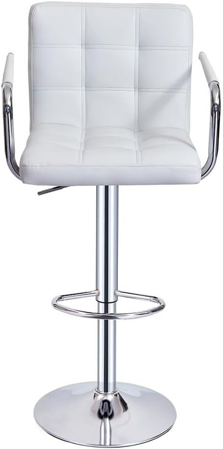 Set of 2 White Adjustable Swivel Bar Stools with Armrests & PU Leather