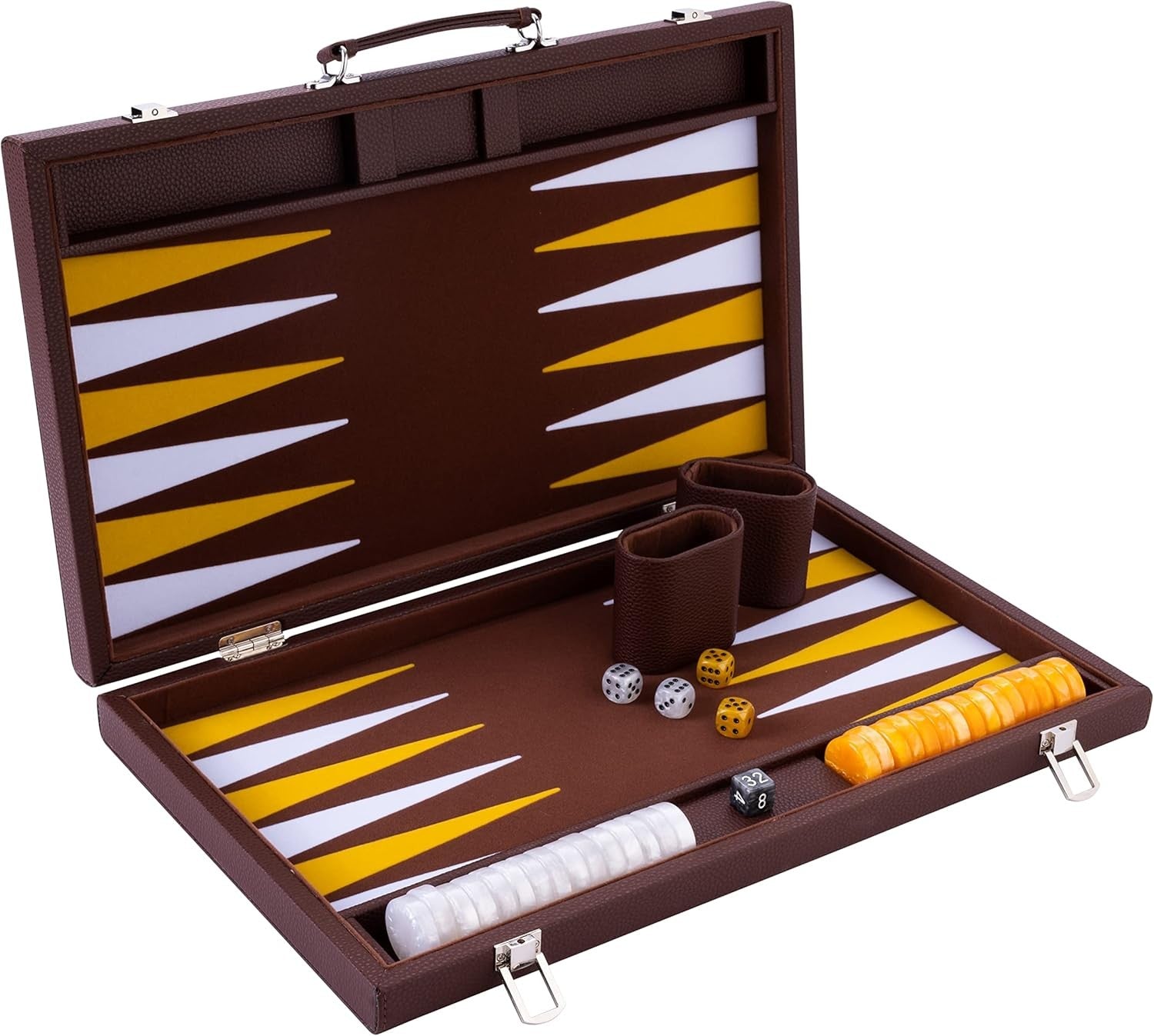 Luxury Backgammon Set 18in Faux Leather Case Large Strategy Board Game