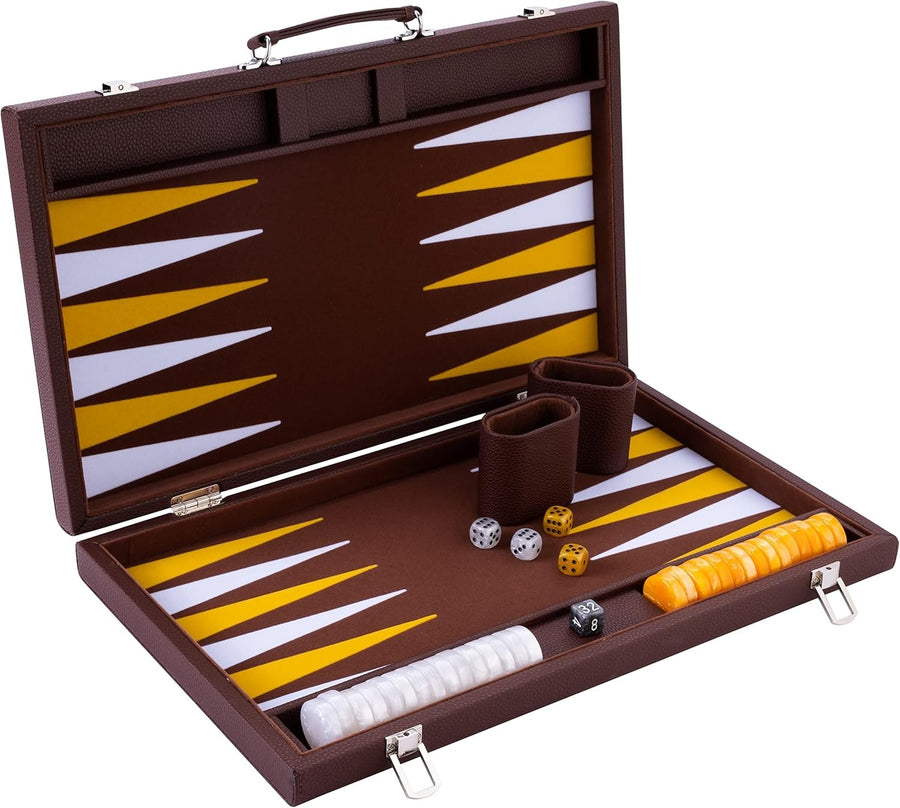 Luxury Backgammon Set 18in Faux Leather Case Large Strategy Board Game