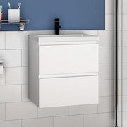 600mm Wall Hung Gloss White Vanity Unit – 2 Drawer Sink Cabinet with Basin
