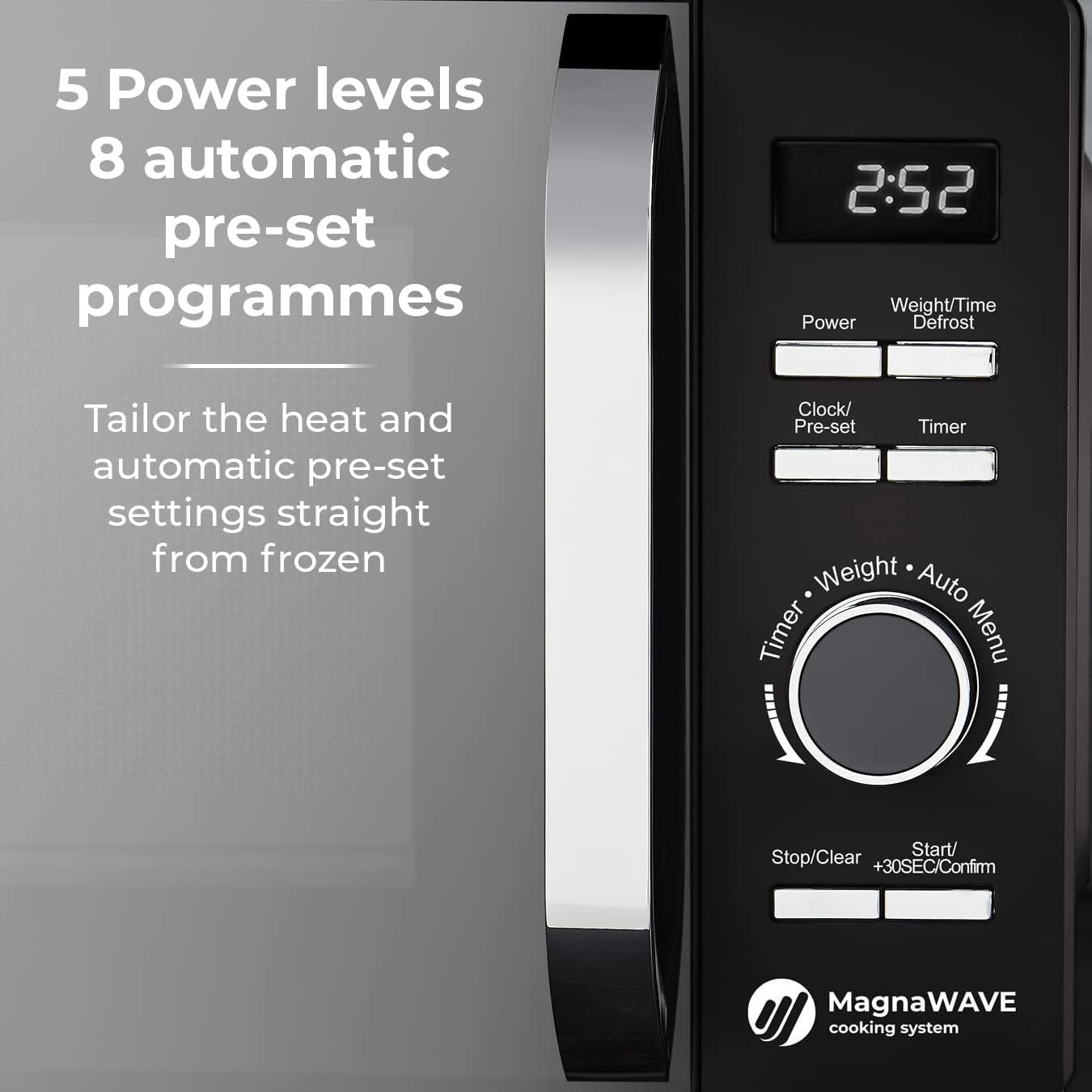 20L 800W Microwave with 5 Power Settings & MagnaWave Tech, Black