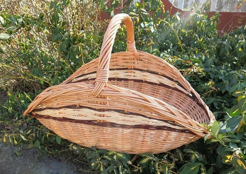 Rustic Wicker Log Basket with Handle, Durable Indoor Firewood Storage