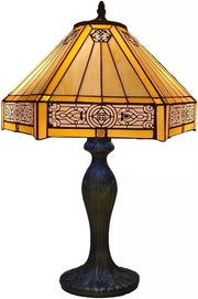 Vintage Tiffany Style Stained Glass Table Lamp Brass Base Adjustable Light