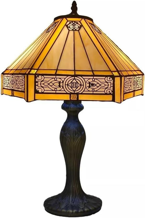 Vintage Tiffany Style Stained Glass Table Lamp Brass Base Adjustable Light