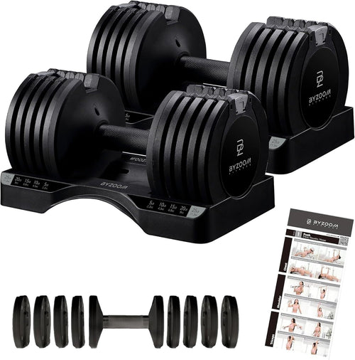 25lb Smart Adjustable Dumbbells Pair 5-in-1 Quick Select Home Gym