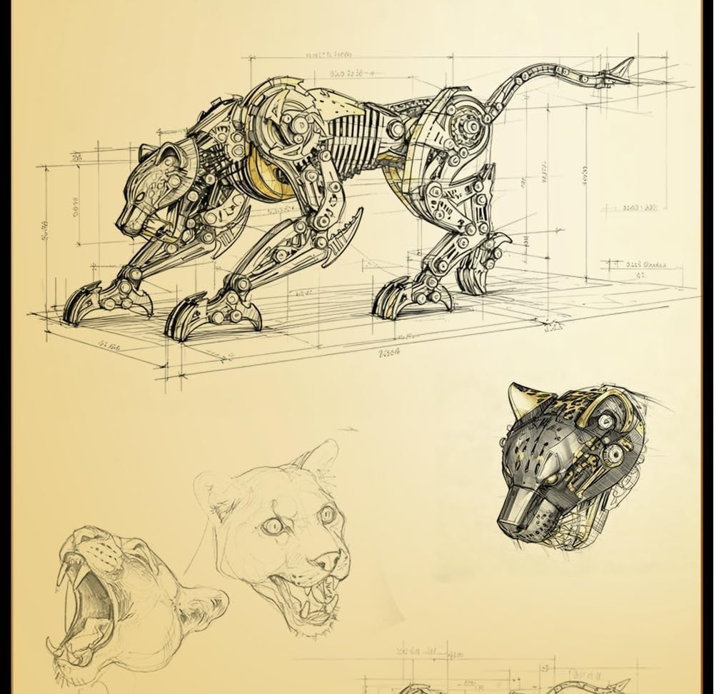 3D Metal Cheetah Puzzle Kit 600PCS Black Gold Steampunk Model