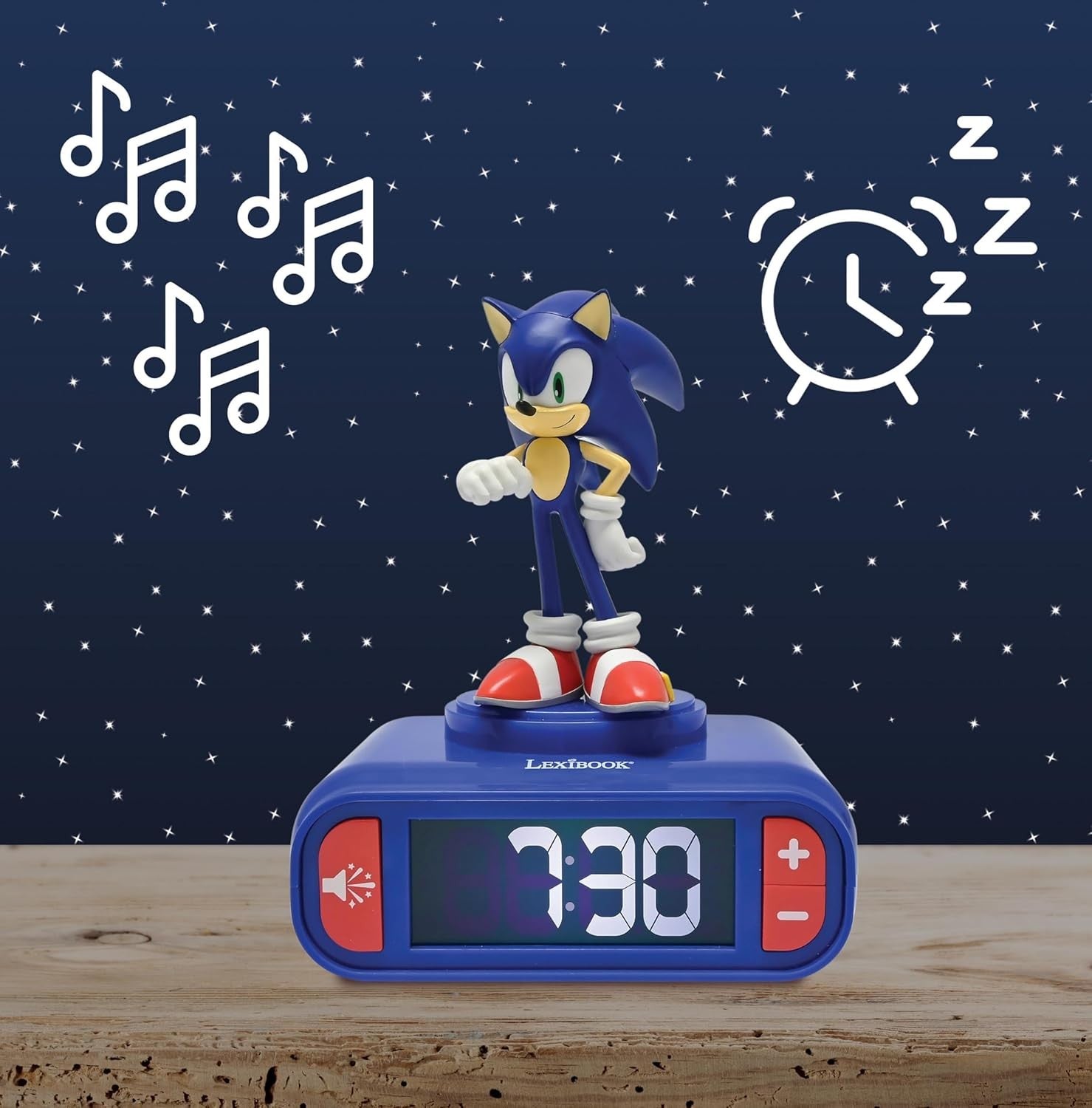 Kids Blue Hedgehog Alarm Clock Night Light LCD Snooze Sound Effects
